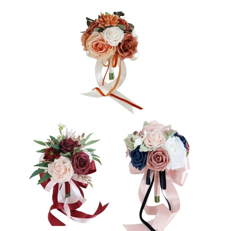 Wedding Artificial Peony Rose Flower Bouquet Ornaments Handheld Flower Ornaments Crafts Supplies for Wedding Day 15UB