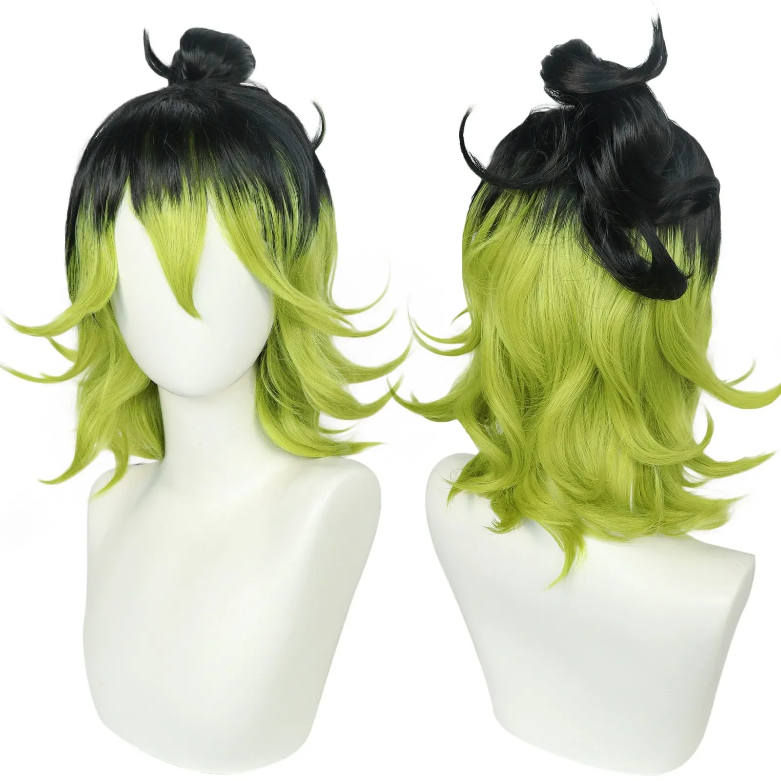 14 inch Medium Length Black to Green Ombre Flip Wavy Cosplay Wig