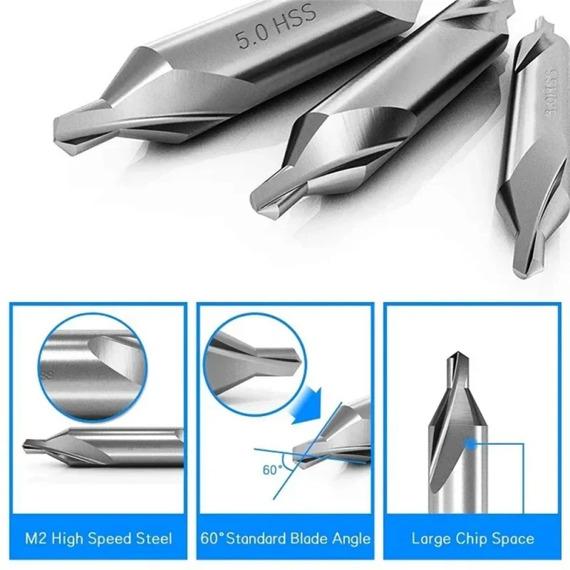 5Pcs 60 Degree Center Drill Bits Set 1.5/2/2.5/3/4Inch High Precision Steel Countersink Tools For Lathe Metal Woodworking