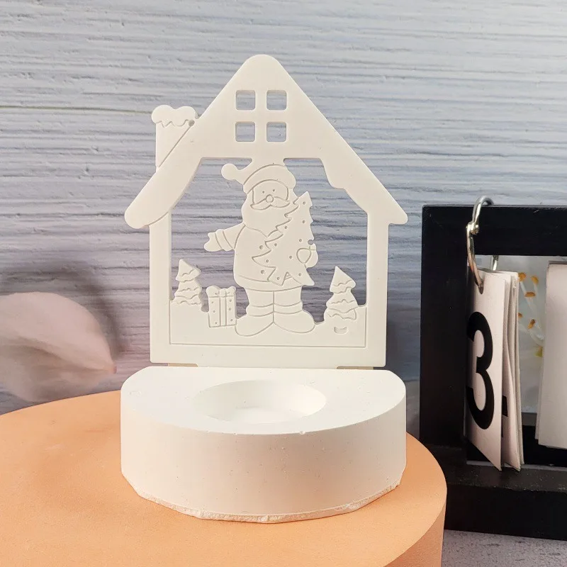 DIY House Santa Claus Plugin Candlestick Silicone Mold Cement Gypsum Ornament Epoxy Resin Mold Home Crafts Decoration Storage