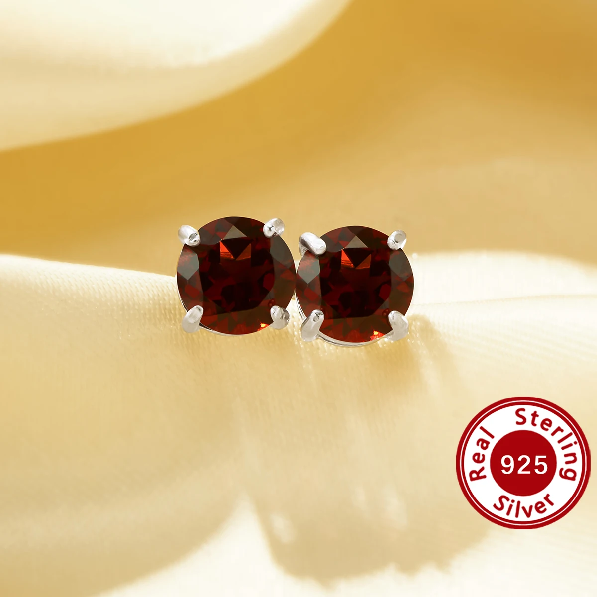 1Pair 6MM Natural Round Red Garnet Studs Earrings,Solid 925 Sterling Silver Earrings,January Birthstone Earring 6310076