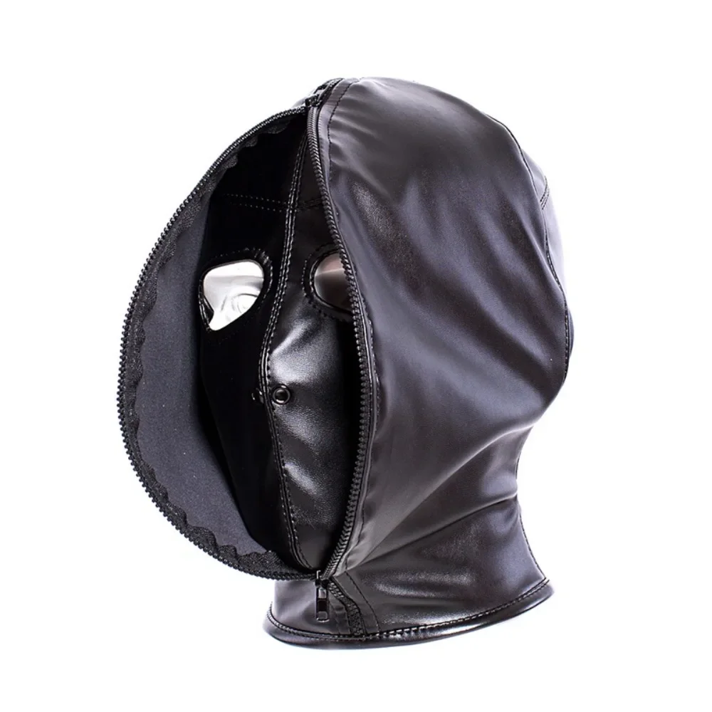 

Exotic Bondage Hood Wetlook PVC Leather Double Layer Full Face Mask Fetish Adult Cosplay Restraint Headgear Novelty Accessories