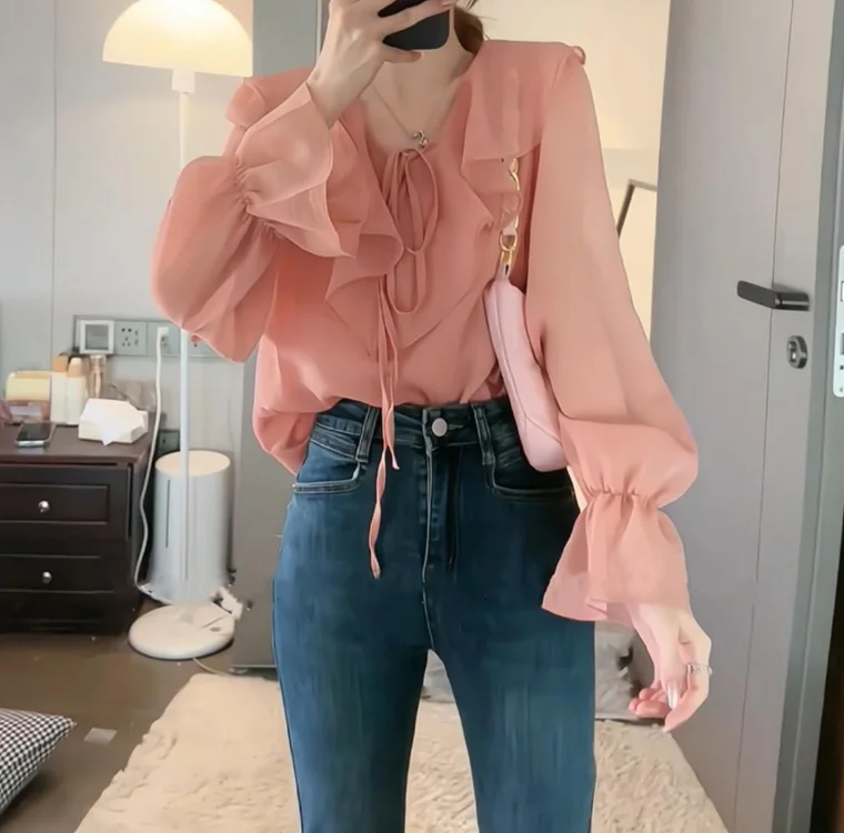 

Women's Blouses Trend 2025 Sweet Chiffon Shirt for Women Early Spring Niche French Top