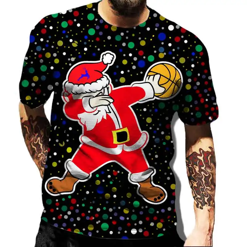 

Santa Claus Print T Shirt For Men New Year Party Christmas Clothing Casual ​O-neck Short Sleeve Tops Fashion Oversized T-Shirts