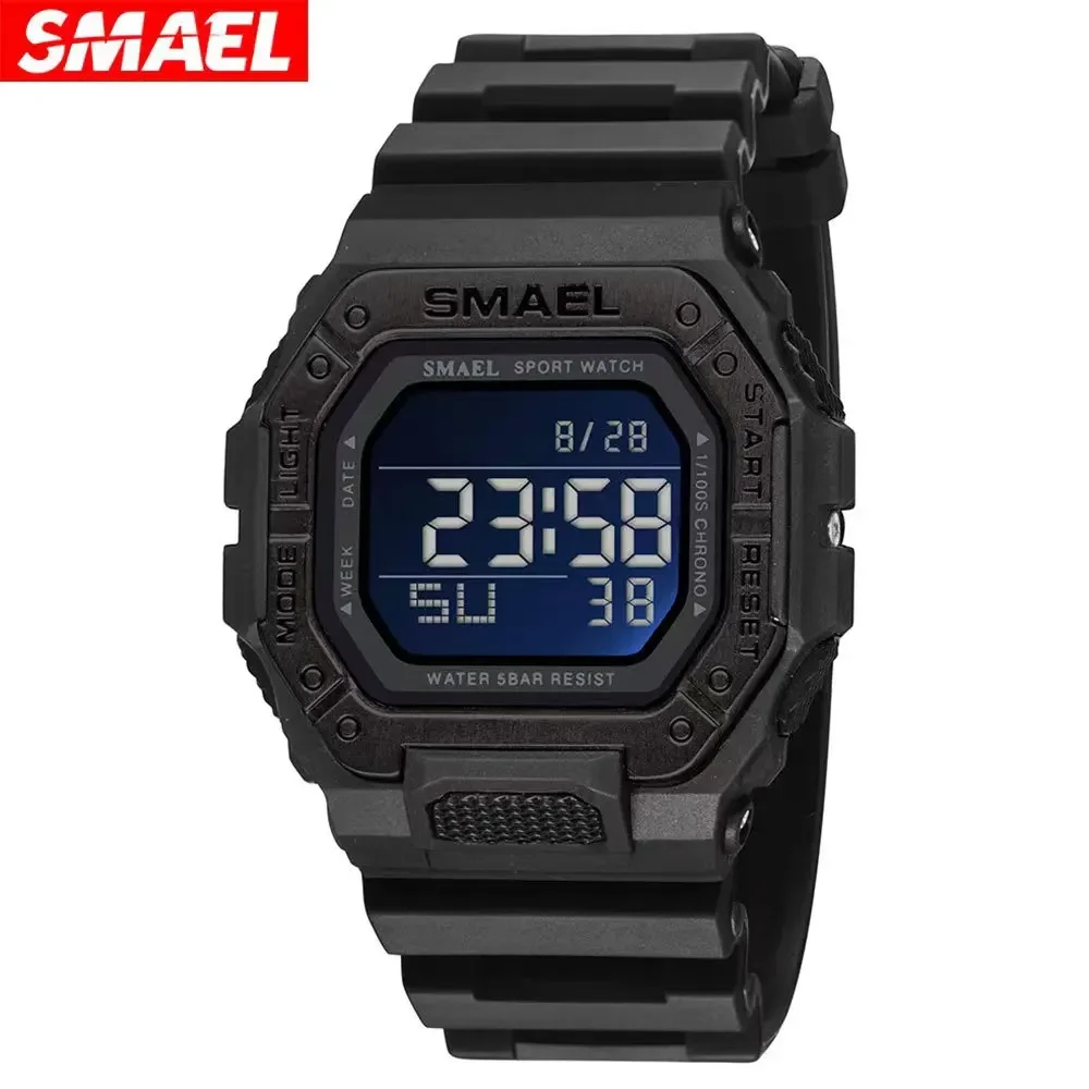 SMAEL 8059 Digital Brand LED Clock Waterproof Auto Date Military Army Green Square Wristwatches Men Watch Digital Sport Watches