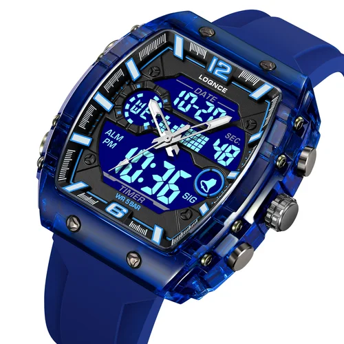 LOQNCE 98003, reloj cronógrafo con alarma para hombre, 5bar, relojes impermeables, pantalla LED, reloj Digital de choque, reloj para hombre, relojes deportivos al aire libre