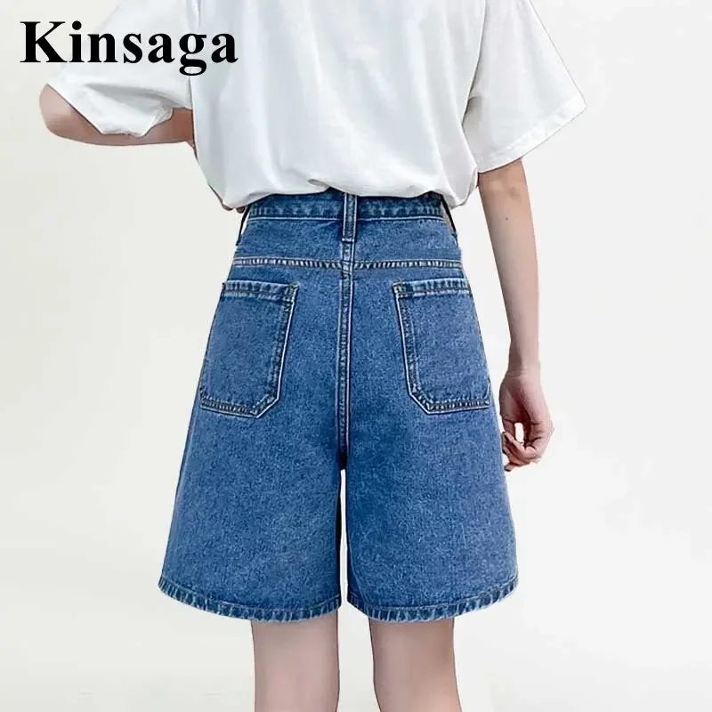 Mulheres rua ruched bolsos solto perna larga calças de brim curtas 4xl verão baggy y2k kawaii cintura alta denim shorts jean bermudas calças