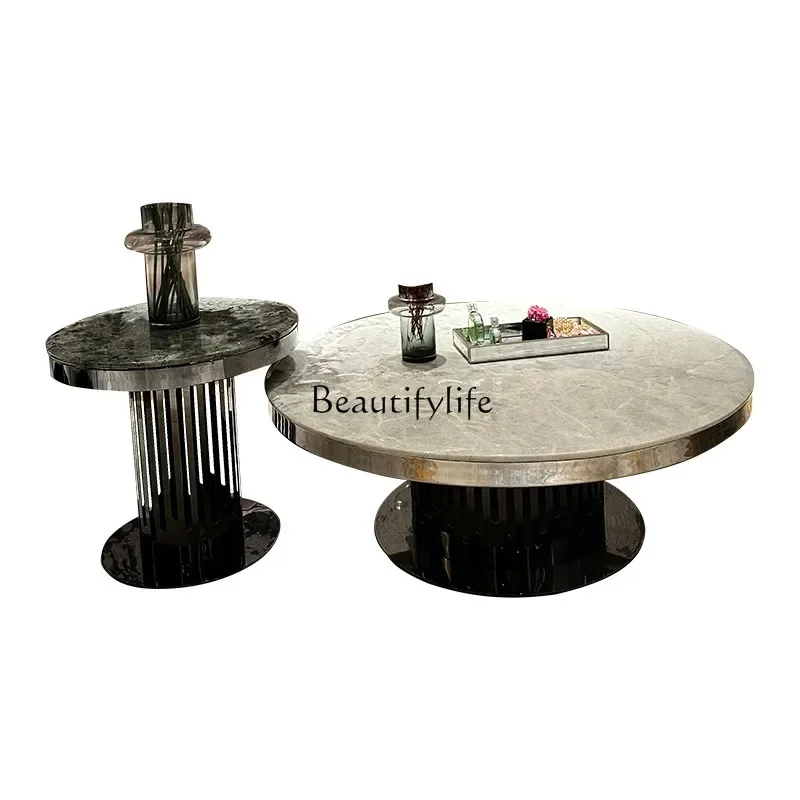 

Italian light luxury size round marble coffee table living room villa high-end luxury coffee table