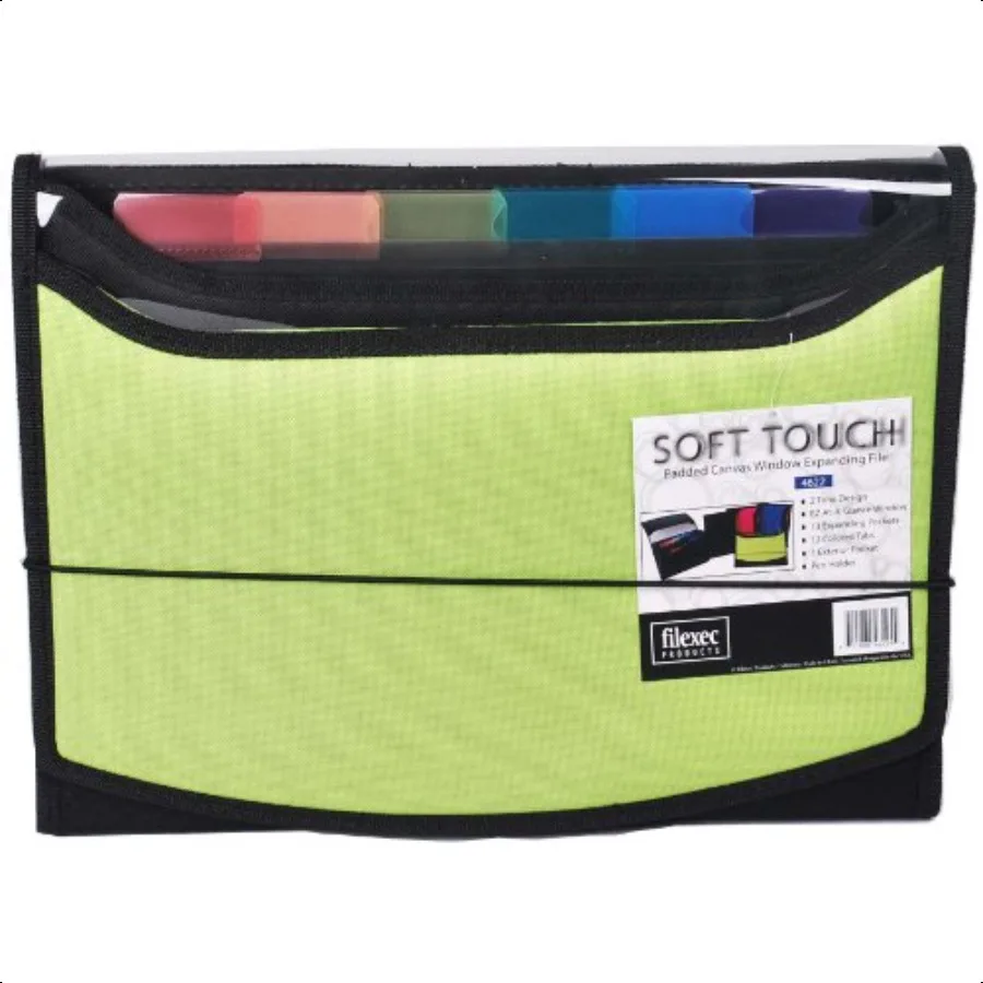 

Soft Touch Padded Canvas Window Expanding File 13 Pockets Green 462254 Letter 1 Pack