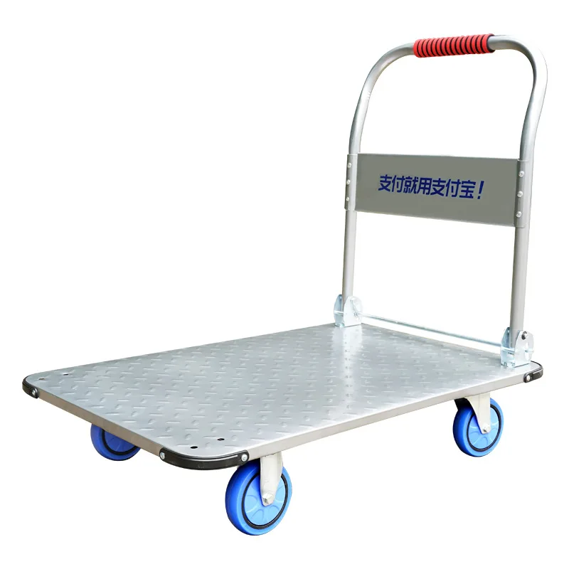 سحب عربة البضائع، مستودع السوبر ماركت، قابل للطي، دفع يدوي، مقطورة مسطحة صامتة، توفير مساحة الشاحنة المتحركة