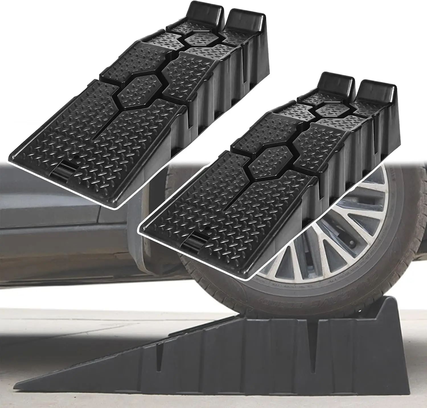 Rampe per auto, sollevatore mobile per veicoli PKW, rampa per auto in plastica da 2,5t, rampa per auto resistente con barra di protezione, per camper,