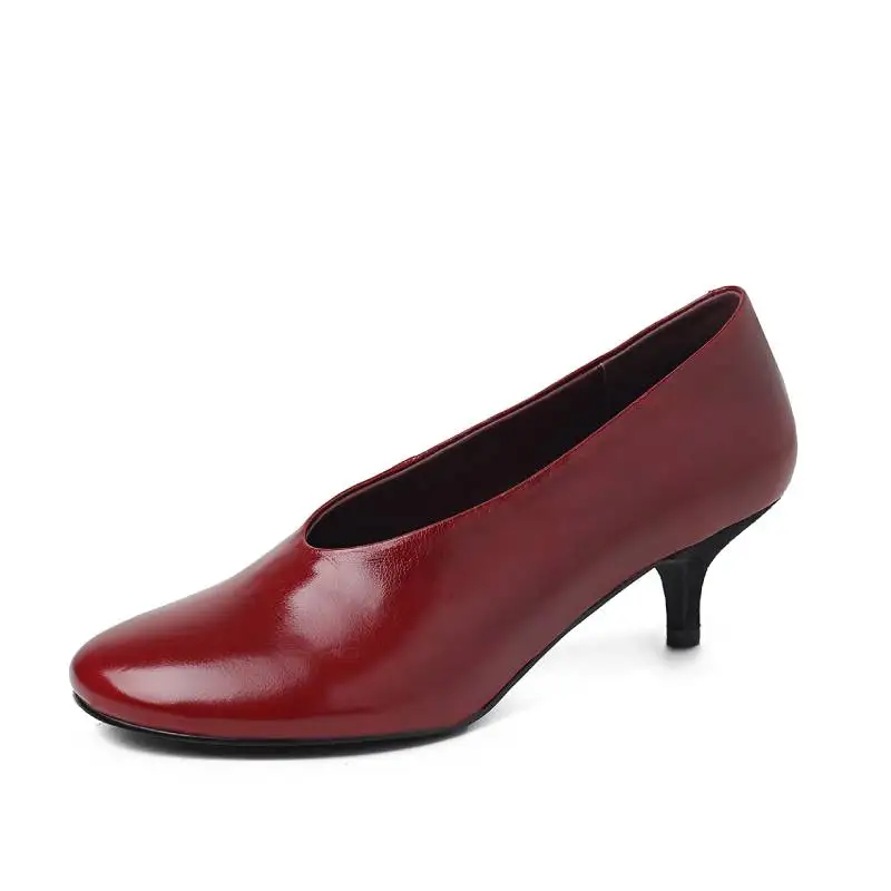Dilalula 2026 Plus Size Real Leather Women's Single Shoes High Heels Round Toe Office Lady Comfort Leather Party Dress Shoes Red view 5