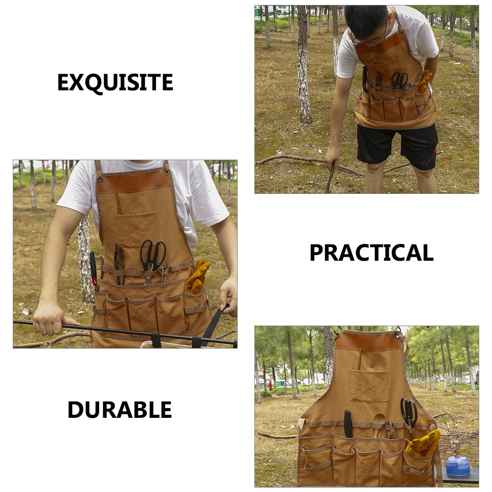 

Outdoor Barbecue Apron Men BBQ Heavy Canvas Aprons for with Pockets Cooking Man