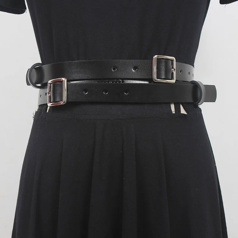 Women's Runway Fashion Black Genuine Leather Cummerbunds Female Dress Corsets Waistband Belts Decoration Wide Belt R967