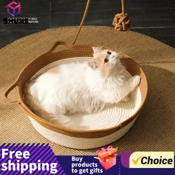 Cat Bed Pet Nest Pure Manual Rattan Woven Cattailgrass Cat Scratch Board Removable Washable Winter Warm Pad All-Season