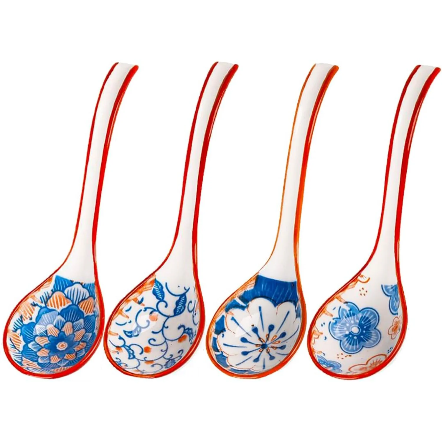 

Ceramic Soup Spoons Set of 4 - Asian Chinese Japanese Rice Spoons - 6.2 inch Long Soup Spoons for Pho, Wonton, Noodles