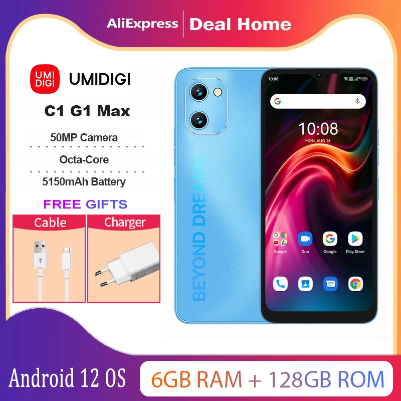 In Stock UMIDIGI C1&G1 Max Smartphone Unisoc T610 Octa-Core 6GB+128GB 50MP Camera 5150mAh Battery Dual SIM Cellphone