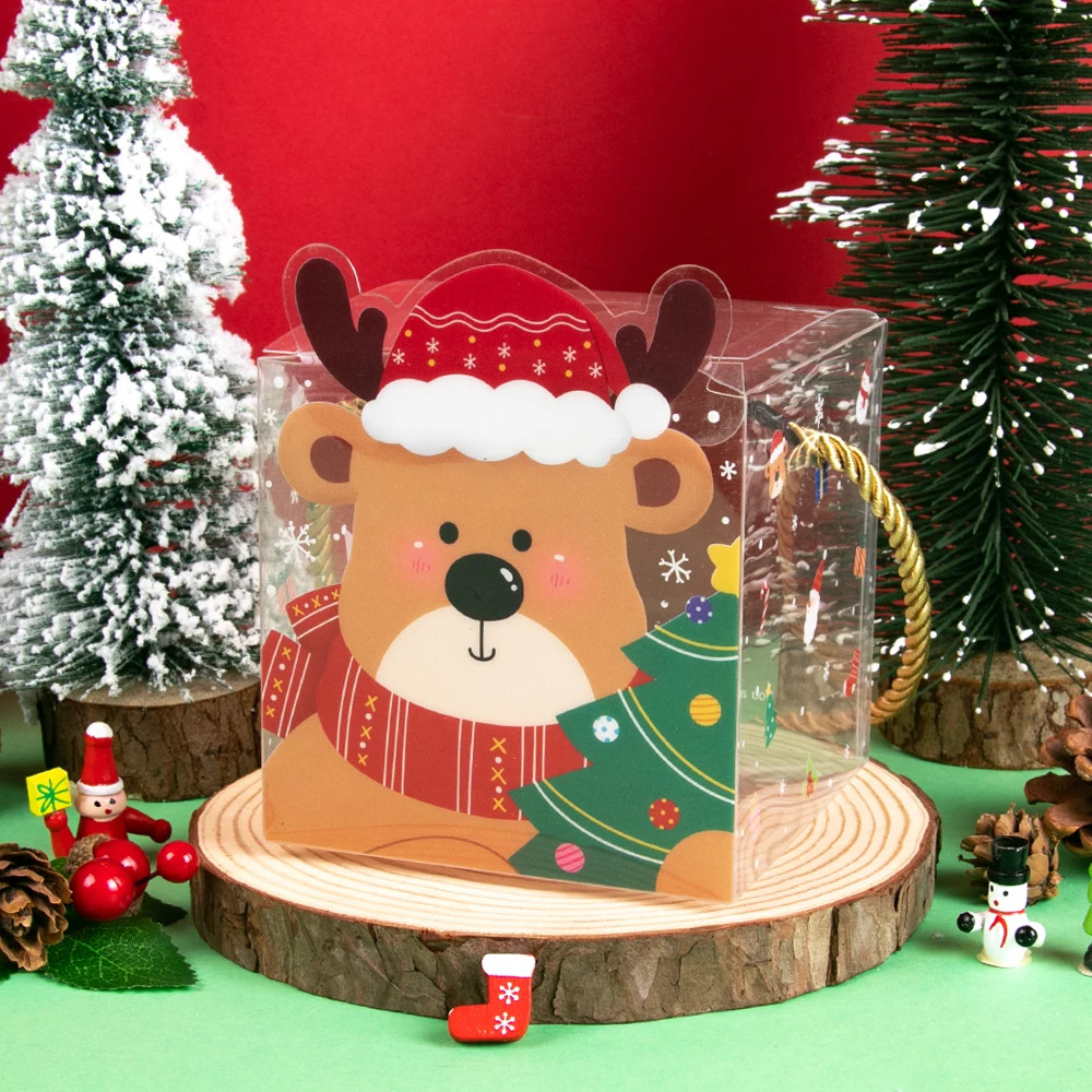 

4pcs Christmas Transparent Gift Box PVC Candy Box Transparent Biscuit Baking Box Merry Christmas Party Decoration New Year Gift
