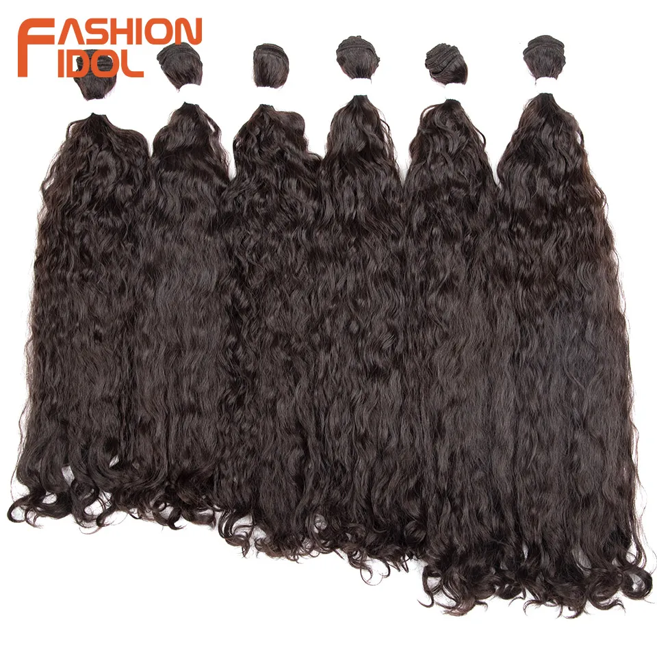FASHION IDOL 16-20 Synthetic Water Wave Hair Bundles 6 Pcs/Lot Blonde Curly Weave Hair Extensions Heat Resistant Fiber Daily Use