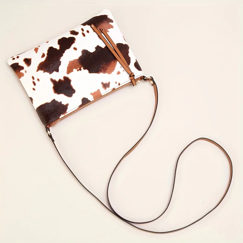 Vintage Style Cow Pattern Crossbody Bags For Women Casual Small Shoulder Bag Phone Pocket