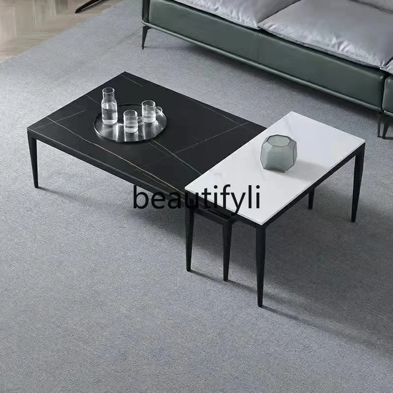 النمط الإيطالي روك مجلس تلسكوبي مزيج الحديثة الحد الأدنى مكتب غرفة المعيشة المنزلي الإبداعية طاولة القهوة المربعة K4050