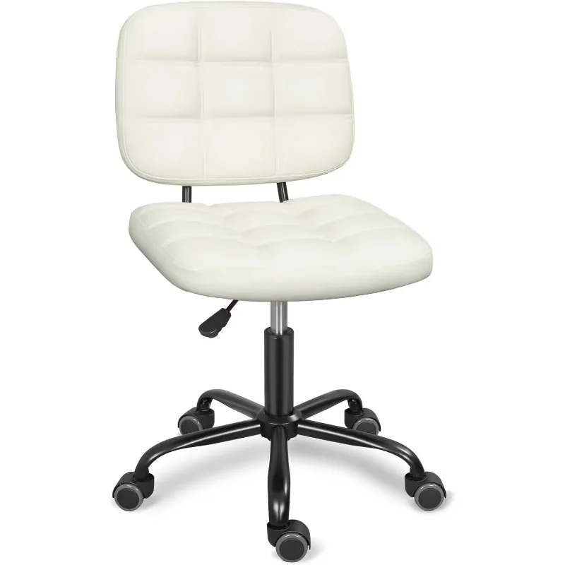 

Modern Armless Home Desk Wheels Office Chair, Small Space, White