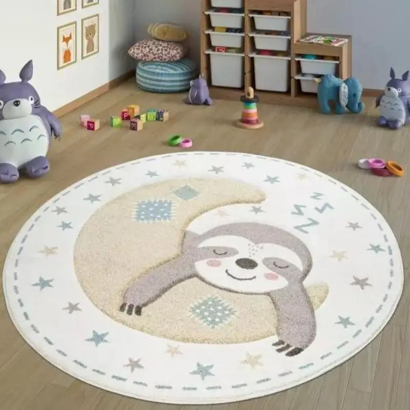 

Cartoon Hairy Nursery Play Mats For Children,Round Fluffy Carpet For Living Room, Sloth Plush Bedroom Beside Rug,Soft Kids Rug