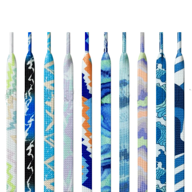 Colorful Flat Gradation Shoelaces Sneakers Stripes Tie-dye Laces Dazzling Blue Shoelace Personality Rope Men Women with The Same