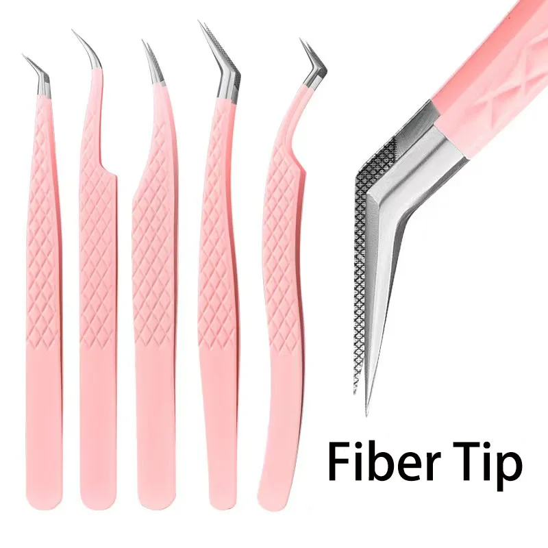 Pinzas de punta de fibra para extensiones de pestañas, pinzas para cejas con punta de fibra, pinzas para pestañas