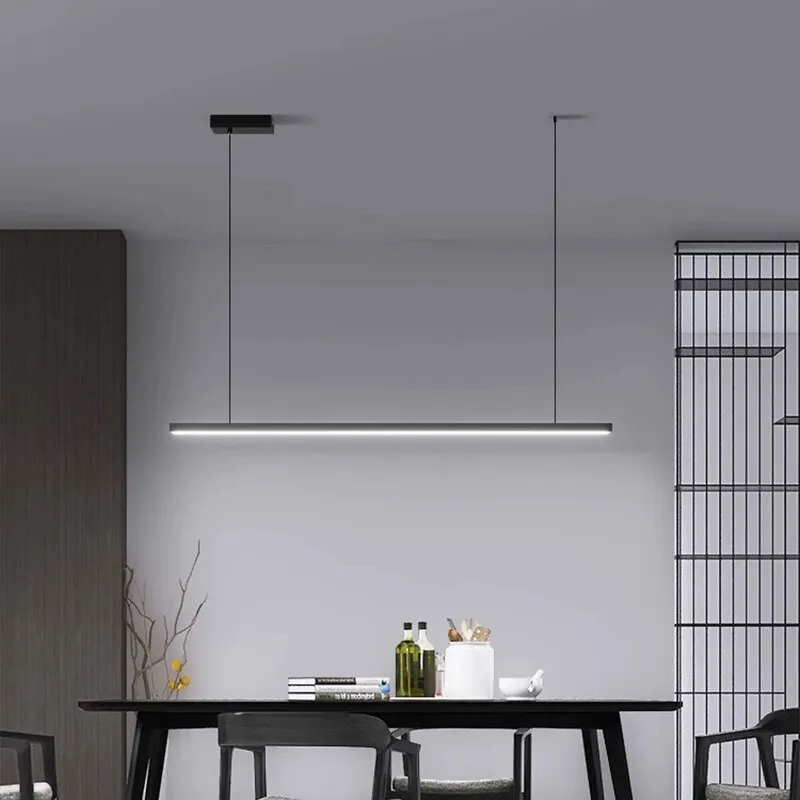 Simple LED Restaurant Pendant Lights Nordic Modern Island Dining Room One-word Long Chandeliers Home Indoor Decor Lighting Lamps