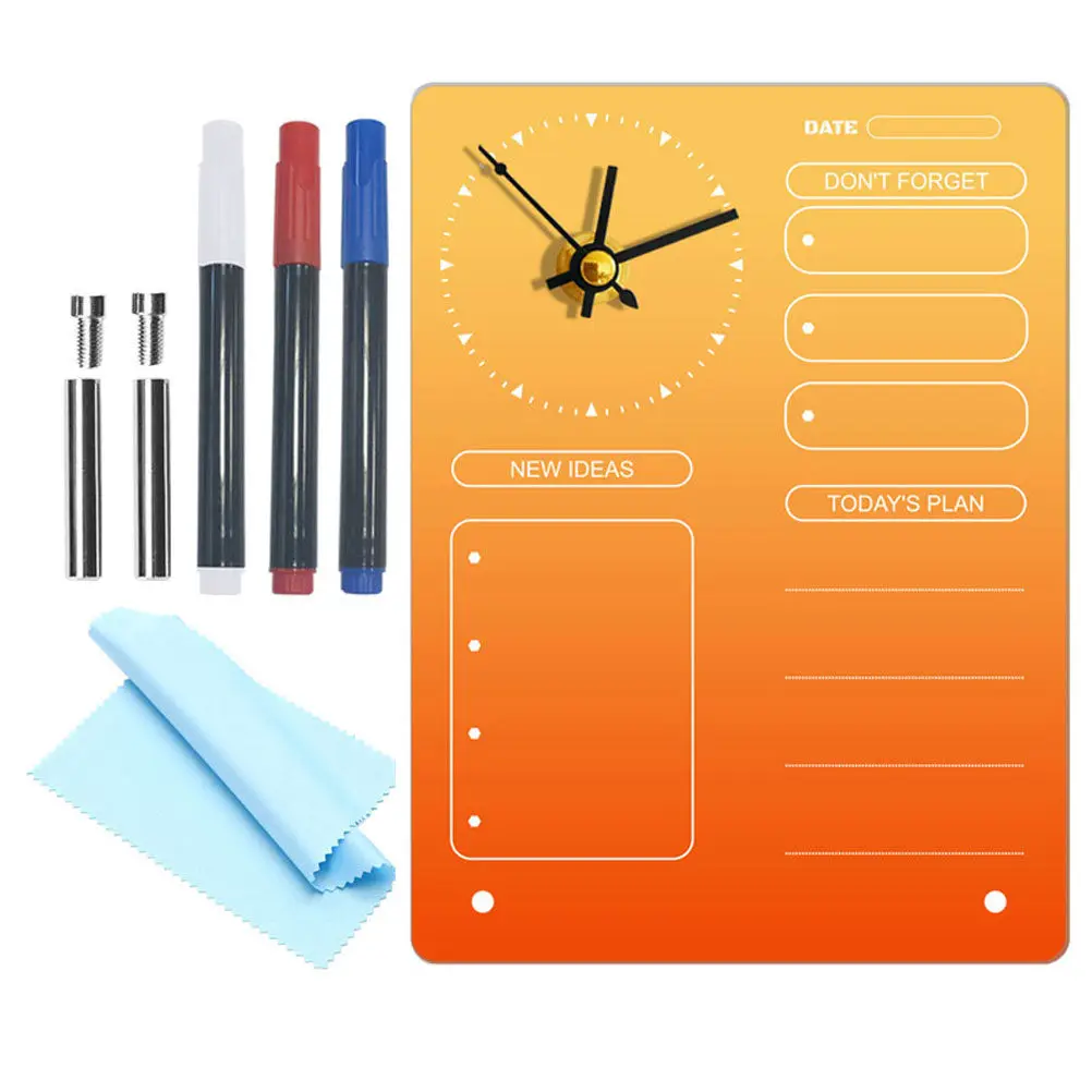 Acrylic Desktop Planning Board Dry Erase Message Organizer with Clock Task Reminder Notepad for Home Office