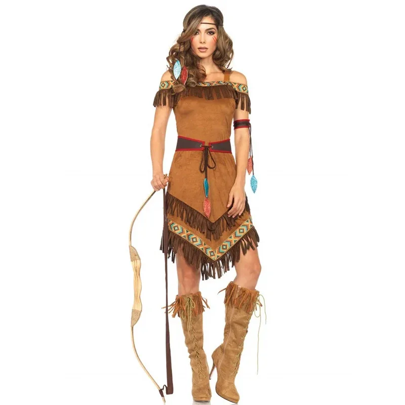 

Lady Caveman Savage Costume Stone Age Jungle Tribe Huntress Cosplay Carnival Halloween Fancy Party Dress