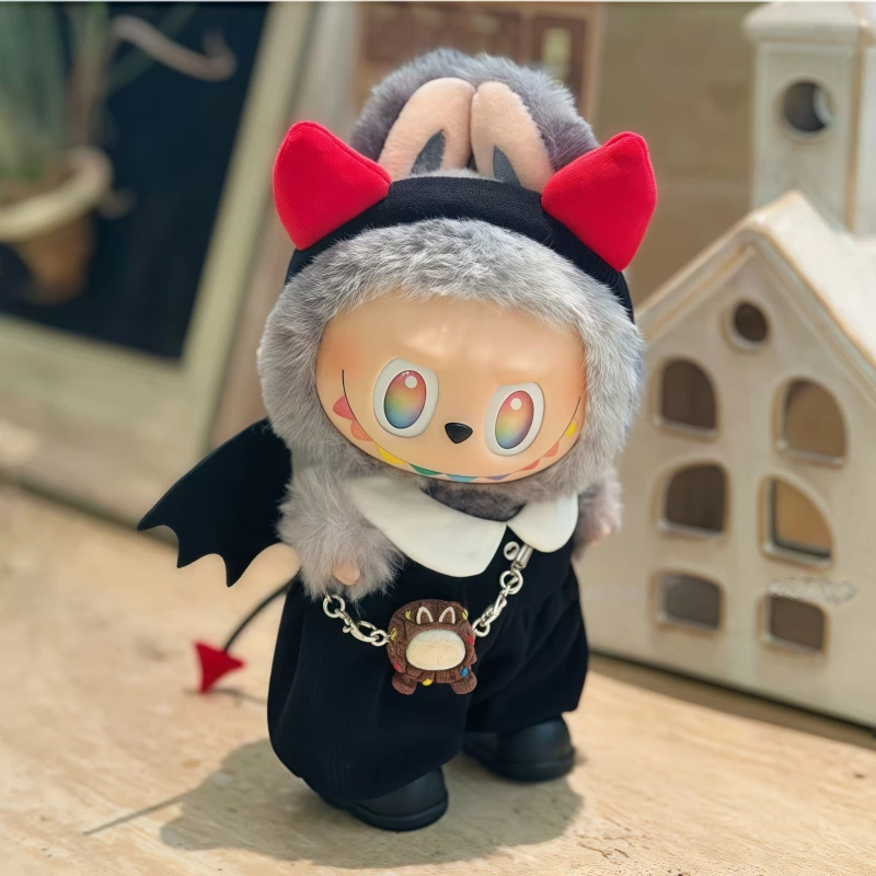 

17 см Labubu Хэллоуин костюм подходит для V1 V2 V3 плюшевая кукла темная ночь маленький демон одежда аксессуары игрушка в подарок