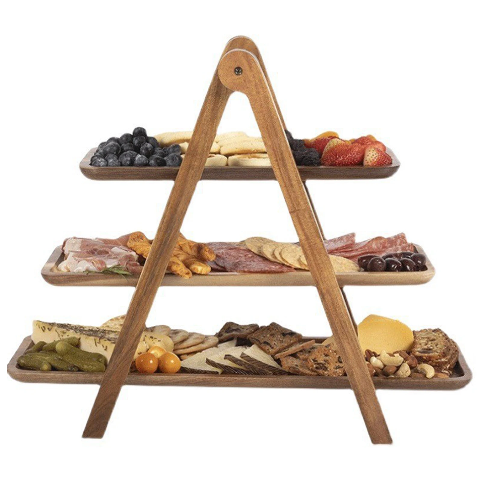 3 Tier Serving Tray Three Tiered Cupcake Stand Rectangle Serving Platter Wooden Tiered Tray Party Serving Brown Decorative Tray