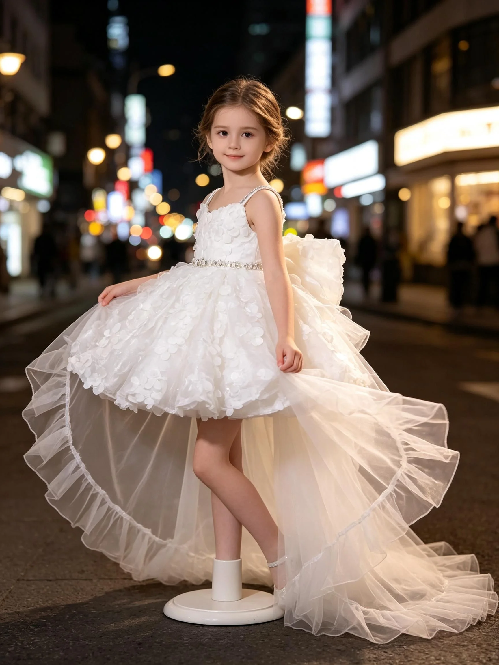 custom-luxury-dress-wedding-guest-gown-flower-girl-gown-birthday-party-gown-pageant-show-white-petal-sequin-bow-detachable-train