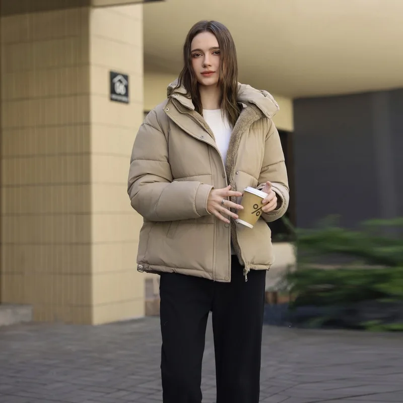 Cozy Snow Day Outdoor Casual Detachable Women's Hooded Spliced Short Loose Warm Thick Padded Cotton Winter Parka Puffer Coat