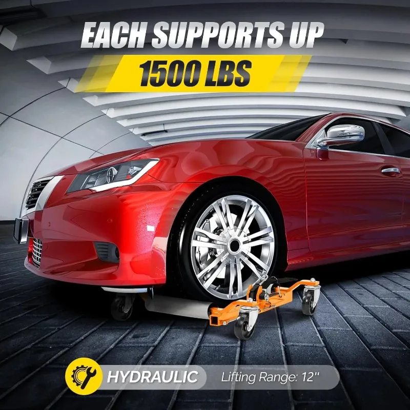 خصم عجلة السيارة دوللي جاك مجموعة من 2، زلاجات سيارة ميكانيكية 1500 رطل، مقبس تحديد موضع السيارة عجلة 12 بوصة، بكرات شديدة التحمل