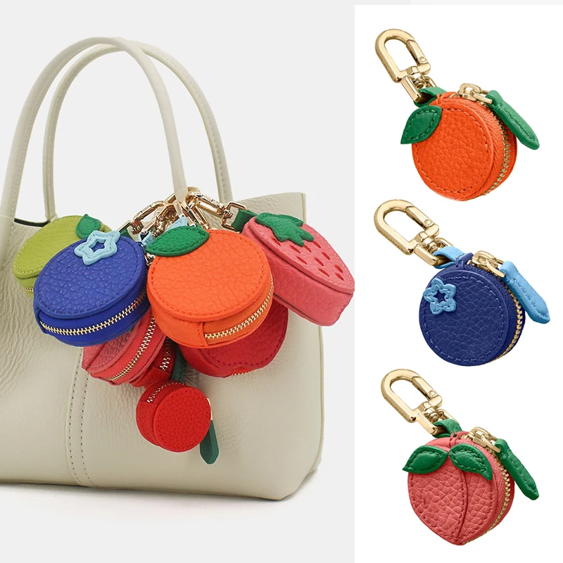 Série de frutas saco de moedas mini pequeno roxo zíper keycain saco charme design luxo walle morango saco acessórios