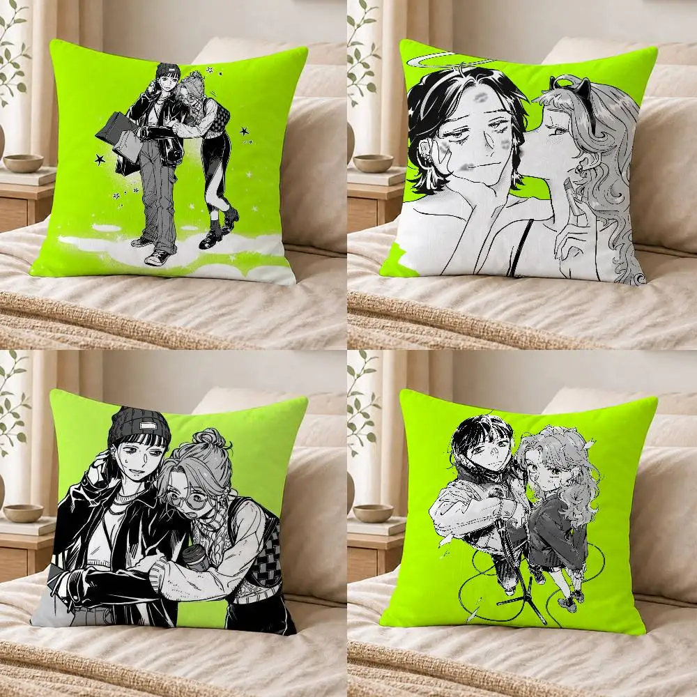 Comic strip KiniOto Green Yuri Laser Double-sided Printed Square Decorative Cushion Cover for Sofa Living Room Home Decor