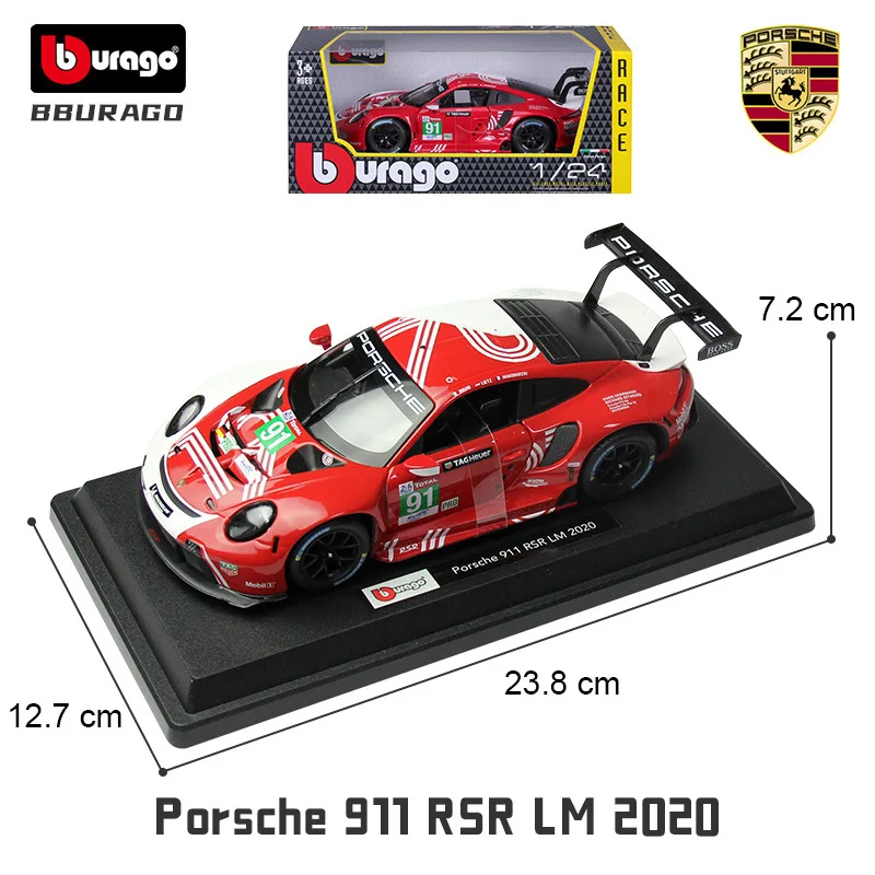 Bruago 1:24 Porsche 911 Rsr White Static Die Cast Alloy Car Model Lm Series Decoration Collection Model Male Car Toy Gift