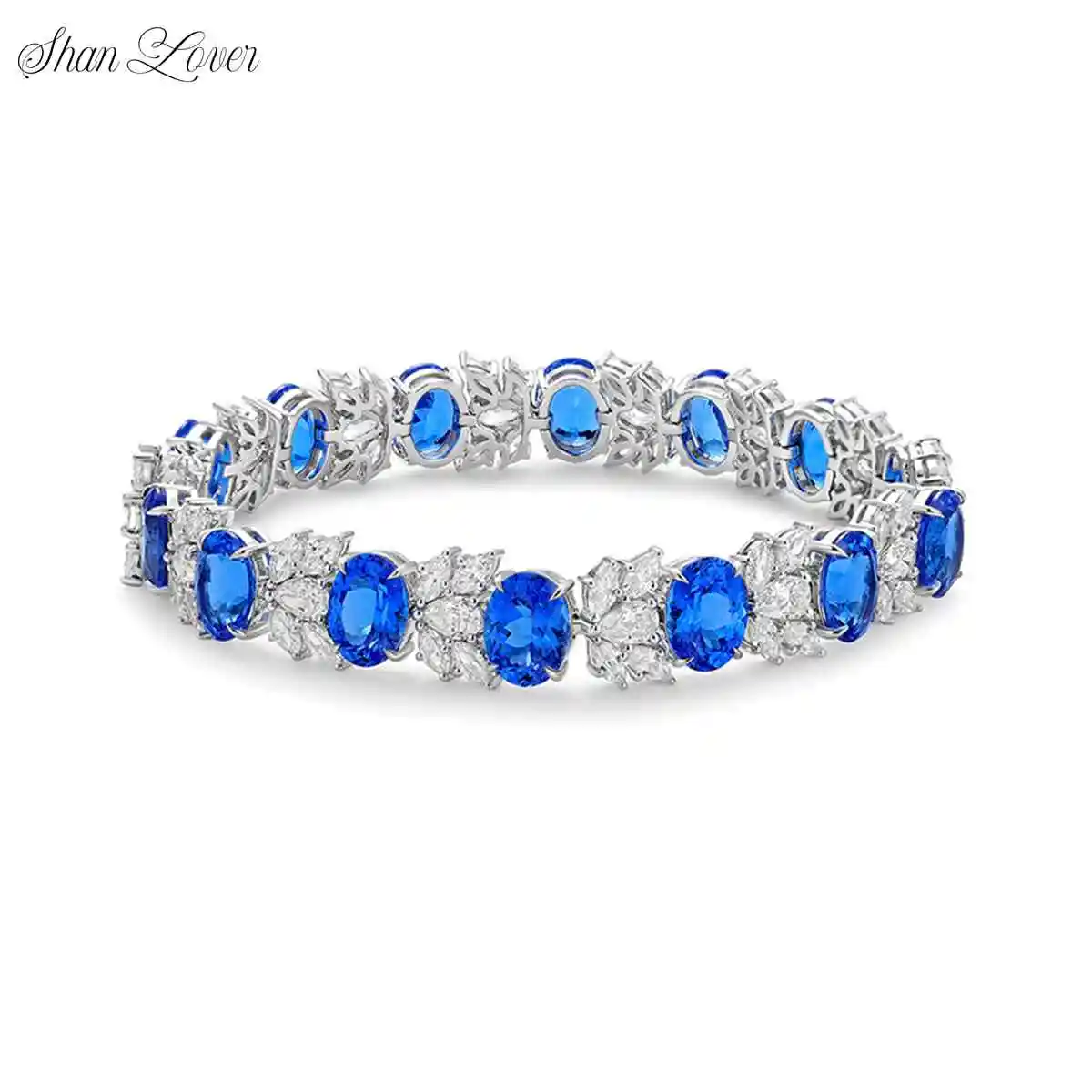 

ShanLover Brand 20.23ct Blue Lab Grown Gemstones Bracelet For Women CMA Certificate 925 Sterling Silver Bracelet Jewelry