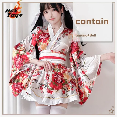 Batas tipo kimono japonés Yukata para niñas Kawaii, traje Haori con estampado Floral, encantador vestido de Lolita para mujeres, disfraz de sirvienta para Cosplay de Halloween