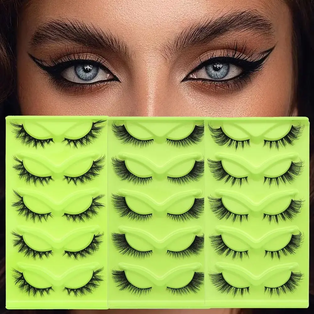 5 pairs 3D Natural Look Cat Eye Lashes Fashion Dense Curl Wispy Full Strip Lashes Fox False Eyelashes Women Beauty