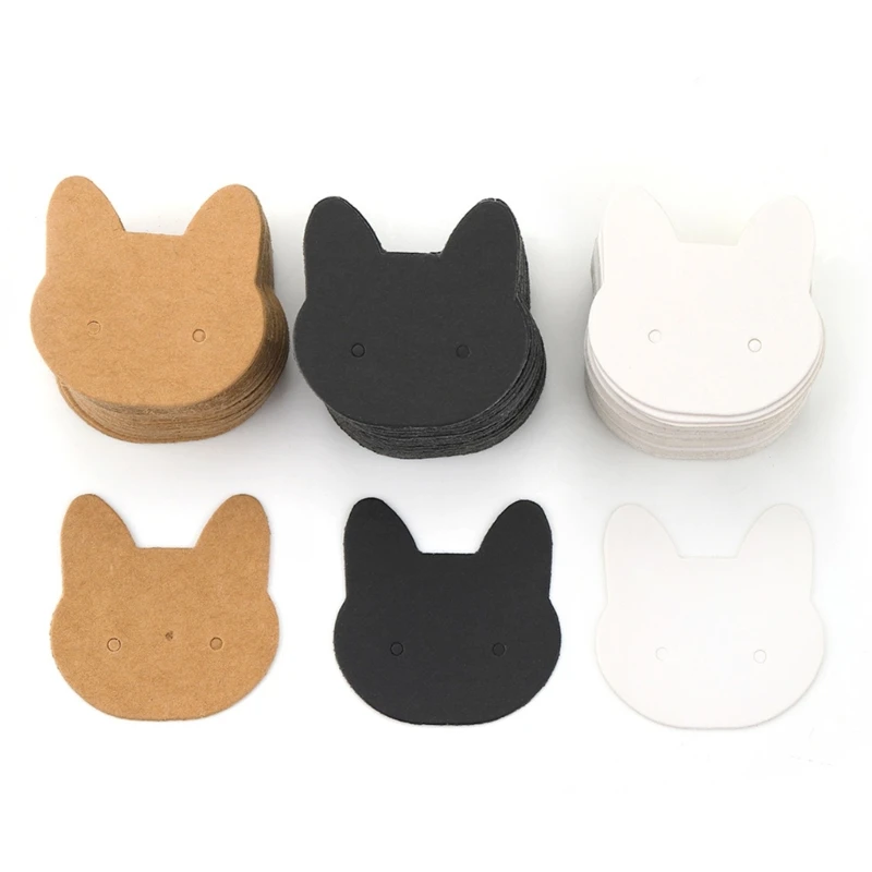 50xCat Ear Stud Display Cards Kraft Paper Earring Card Earrings Packaging Card Paper DIY Blank Jewelry Card Tags Holder