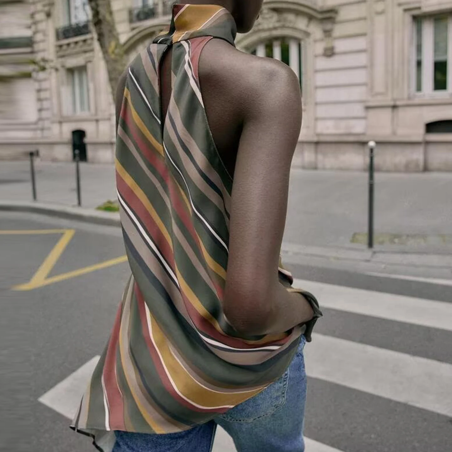 Ele Faionable غير المتماثلة مخطط المرأة Z جديد 2025 الخريف ملابس خارجية عادية تنفس مريحة سترة للسيدات