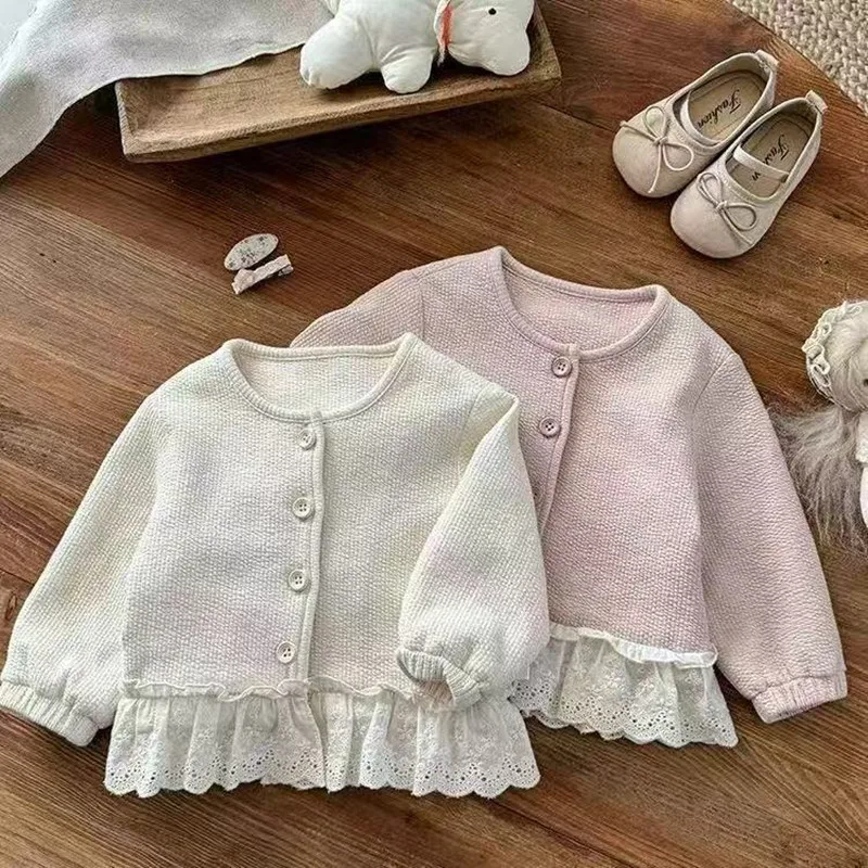 

Girl's Coat New Little Girl Lace Long-sleeved Cute Female Treasure Yangqi Cardigan Children's Autumn Clothing A Category