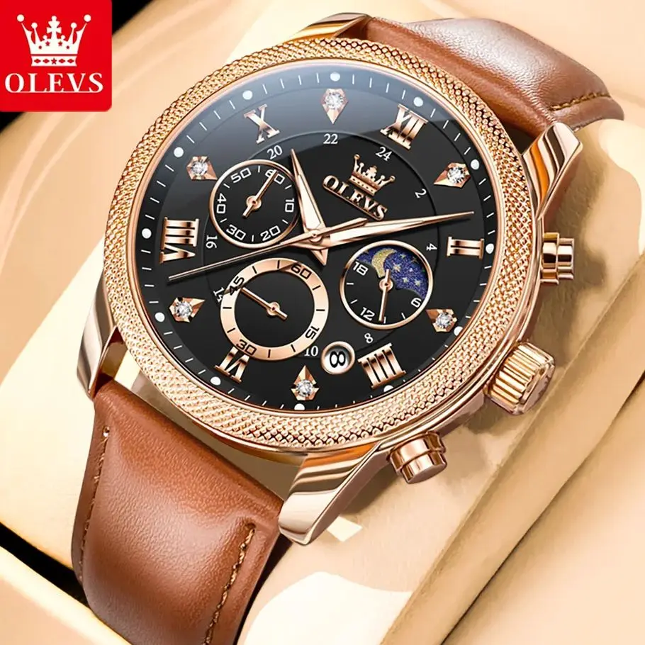 

OLEVS 3660 Man Watch Luxury Fashion Original Sports Quartz Wristwatches Waterproof Luminous Week Date Moon Watches For Man Gifts