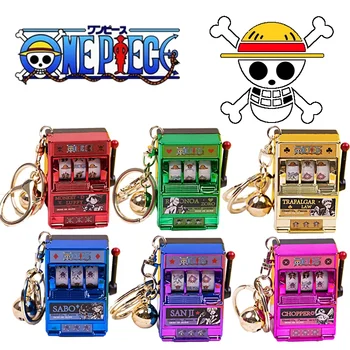 מחזיק מפתחות ONE PIECE לקונסולת משחקי קזינו מיני חריץ פירות מחזיק מפתחות ילדים כיף אנימה מתנות ליומולדת מיני מכונת סיבוב אנלוגית