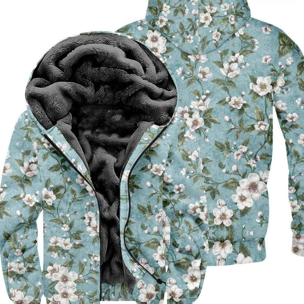 Zipper Hoodies Cardigans Floral Galaxy Print Crewneck Thick Winter Outdoor Home Wear Fleece Casual Streetwear Men Women Clothing