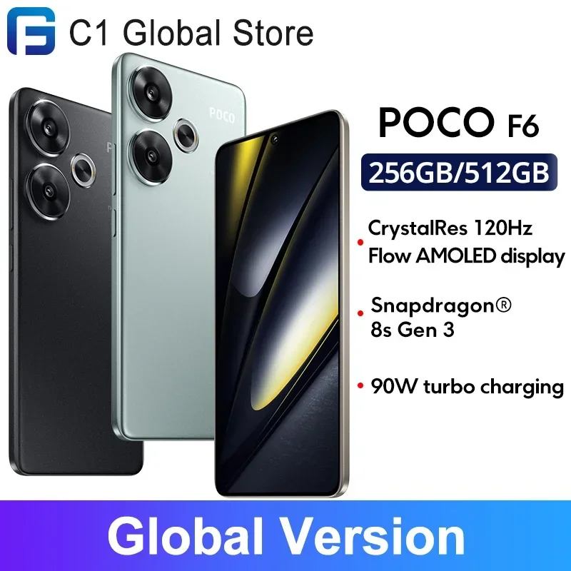 POCO F6 5G Global Version Smartphone 50MP camera system with OIS 120Hz Flow AMOLED display 90W charging Snapdragon 8s Gen 3